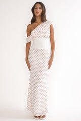 Milos Asymmetric Neckline Maxi Dress Polka Dot Red