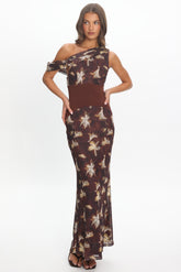 Milos Asymmetric Neckline Maxi Dress Floral