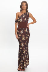 Milos Asymmetric Neckline Maxi Dress Floral