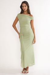 Lyssia Off-Shoulder Waist Sash Maxi Dress Sage