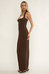 Briela Halter Bustier Maxi Dress Chocolate