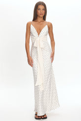 Ambrette Bow Waist Maxi Dress Polka Dot Cream
