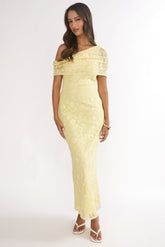 Elita Asymmetric Neckline Lace Maxi Dress Lemon