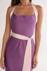 Elanah Waist Tie Halter Maxi Dress Grape