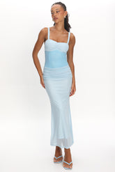 Maelle Contrast Bodice Ruched Maxi Dress Baby Blue