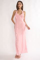 Collins Halter Ruffle Trim Maxi Dress Pink