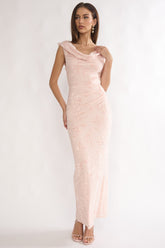 Evermore Cowl Neck Maxi Dress Floral Pink
