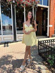 Celiah Yellow Lace Trim Mini Dress