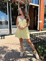Celiah Yellow Lace Trim Mini Dress