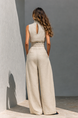 Maria - Complete with tank top and wide-leg cotton and linen minimalist outfit for women