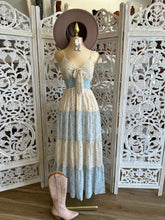 Bow Light Blue Multi Color Floral Maxi Dress- Not Stretchy