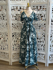 Deep Green Floral Maxi Dress- Stretchy, Estira