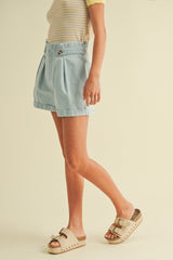 LACEY PLEATED DENIM SHORTS