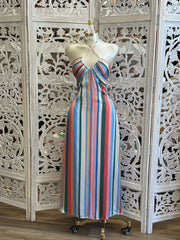 Multicolor Striped Midi Dress -Not Stretchy, No Estira