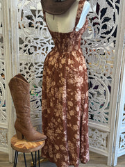 Brown Floral Maxi Dress- Stretchy, Estira