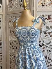 Bow Tie Strap Patterned Maxi Dress- Stretchy