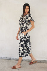 LACEY PRINT MIDI DRESS