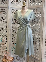 Satin Wrapped Midi Dress- Stretchy,Estira