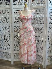 Pink Floral Lace Lined Dress- Not Stretchy, No Estira