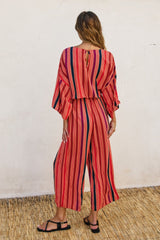 LUNARIA TRIPED KIMONO SURPLICE JUMPSUIT