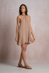 Santorini Halter Dress Brown