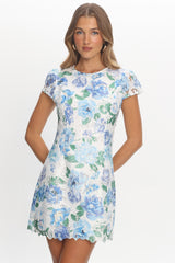 Jesinta Embroidered Mini Dress Floral Blue