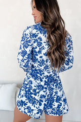 Blooming With Bliss Floral Button-Down Shirt & Shorts Set (Blue)