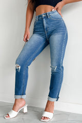 Keagan High Rise Distressed Slim Straight Kancan Jeans (Medium)