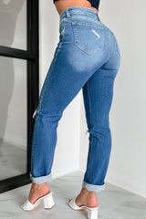 Keagan High Rise Distressed Slim Straight Kancan Jeans (Medium)