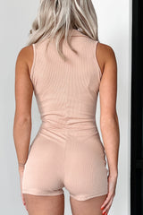 Doing My Best Ribbed Button Front Romper (Khaki)