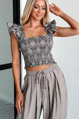 Big Attitude Smocked Ruffle Crop Top (Chocolate)