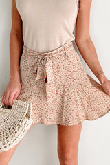 Natures Embrace Floral Print Mini Skirt (Taupe)