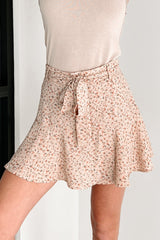 Natures Embrace Floral Print Mini Skirt (Taupe)