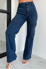 Laith High Rise Wide Leg Risen Cargo Jeans (Blueberry)