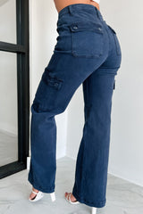 Laith High Rise Wide Leg Risen Cargo Jeans (Blueberry)