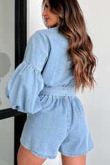Modern Direction Denim Balloon Sleeve Romper (Denim)