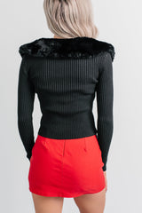 Luxe Ambition Fur Collar Knit Sweater (Black)