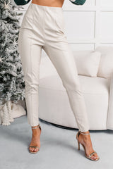 Downtown Dates Faux Leather Skinny Pants (Cream)