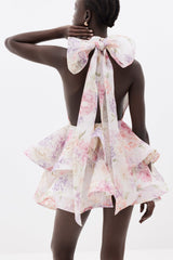 Solid Ruffle Halter Neck Mini Dress