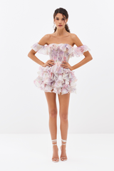 Floral Chiffon Off-Shoulder Mini Dress