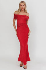 Silver Moon Off-Shoulder Maxi Dress Cherry