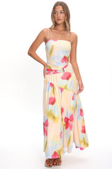 Azure Sun Drop Waist Split Maxi Dress Floral