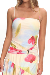 Azure Sun Drop Waist Split Maxi Dress Floral