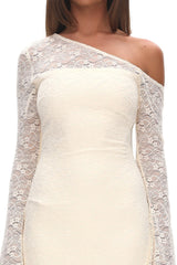 Lylah Asymmetric Neckline Long Sleeve Maxi Dress Lace Butter