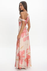 Lylah Asymmetric Neckline Mesh Maxi Dress Floral