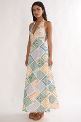 Nolara A-Line Halterneck Maxi Dress Green Multi
