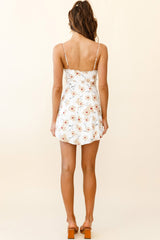 Sail Away Gathered Bust Frill Trim Summer Dress Floral Print White