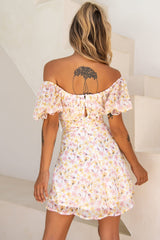 Bright Side Off-Shoulder Puff Sleeve Dress Floral Print Pink/Yellow