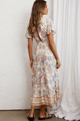 Kailee Short Sleeve Midi Dress Beige/Rust