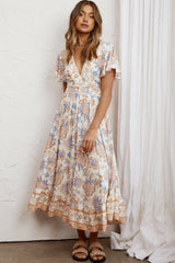 Kailee Short Sleeve Midi Dress Beige/Rust
